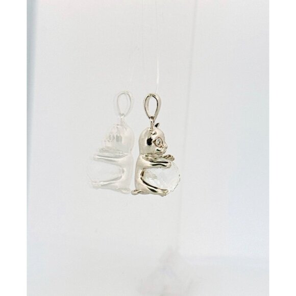 Brand New Sterling Silver Adorable Cat Kitten Pendant Charm Clear Crystal Ball - Picture 2 of 10